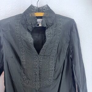 Converse Green Top S Lace V Neck Long Sleeve Blouse Shirt Romantic Whimsigoth